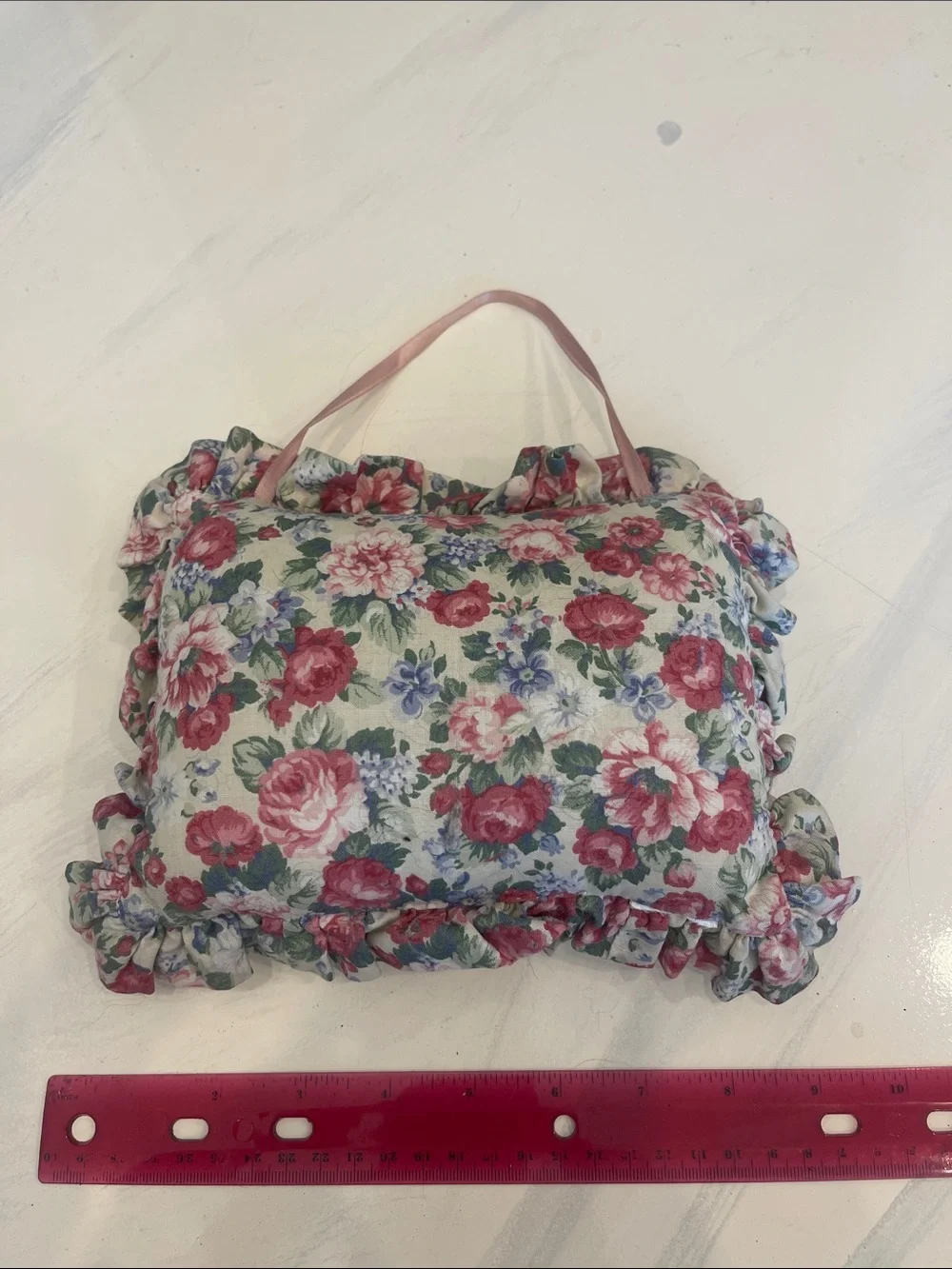 Sentimental Grandmother Hanging Pillow with Pink Floral Ruffle